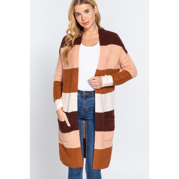 Rachell`s Boutique Sweaters - Open Front Color Block Cardigan